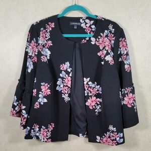 2/$10 04156 Lane Bryant black w/pink & blue floral print jacket 14/16